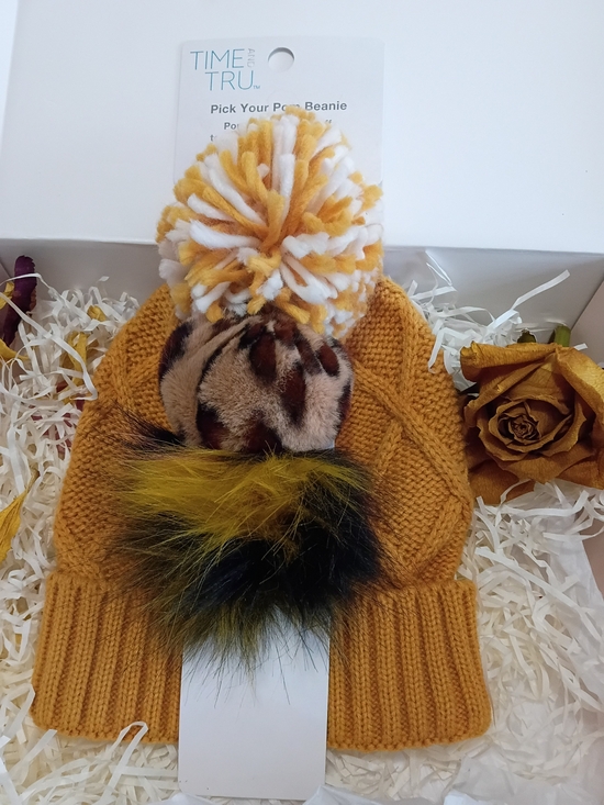 Time and Tru Other - Time and Tru Kids Mustard Diamond Stitch Pom-Pom Beanie Nwt